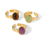 Same style ring18K Golden Oval Tiger Eye/green/Purple Semi-Precious Stone Open Ring for Women