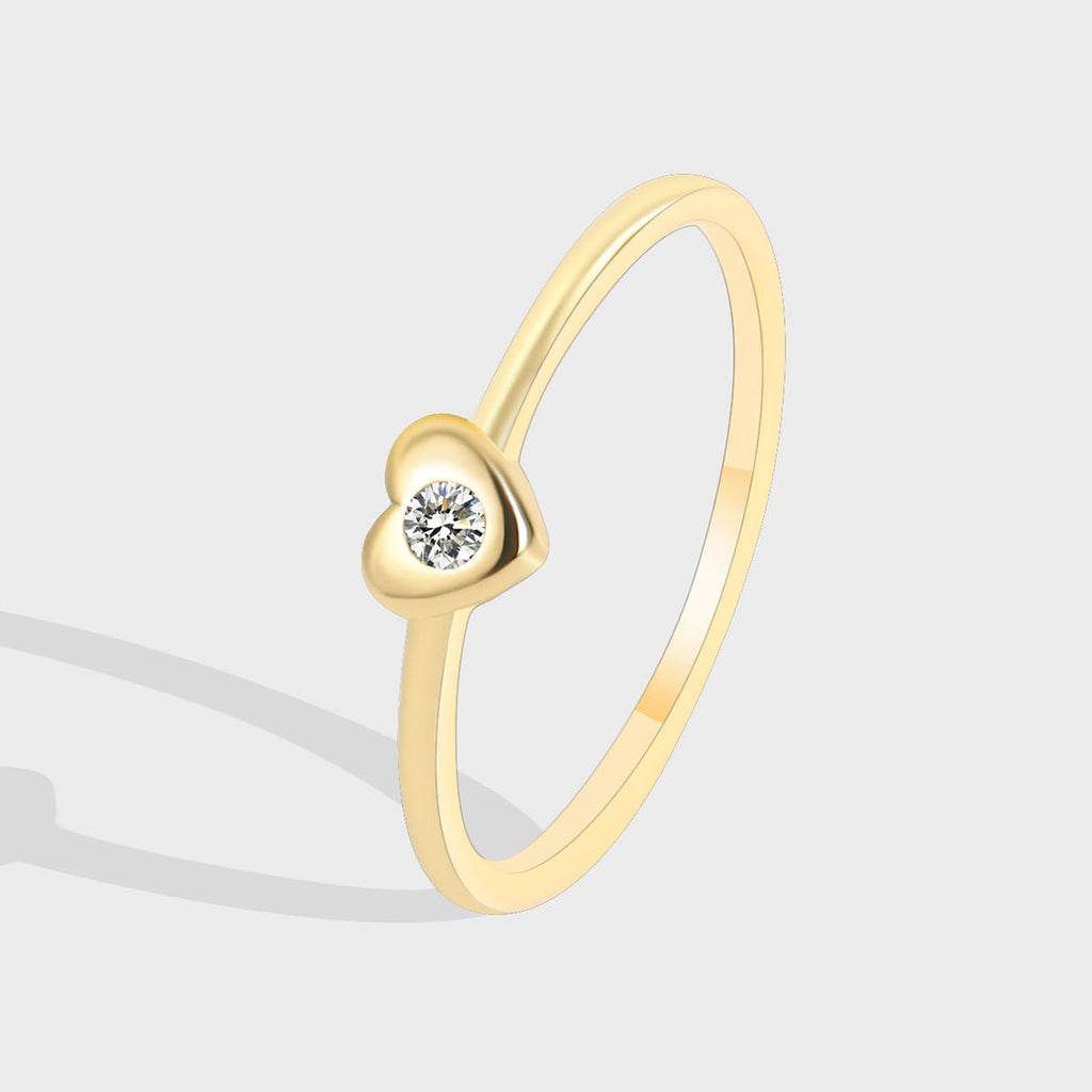 R0229 Simple Small Heart Zircon Ring for Women, Stackable Heart-Shaped Diamond Ring for Valentine's Day