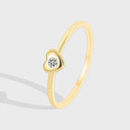 R0229 Simple Small Heart Zircon Ring for Women, Stackable Heart-Shaped Diamond Ring for Valentine's Day
