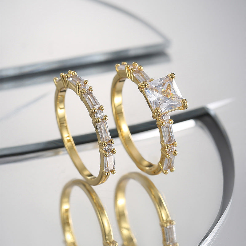 R0531 Fashion Small Zirconia Ring for Women Brass Gold-Plated Simple Set Ring