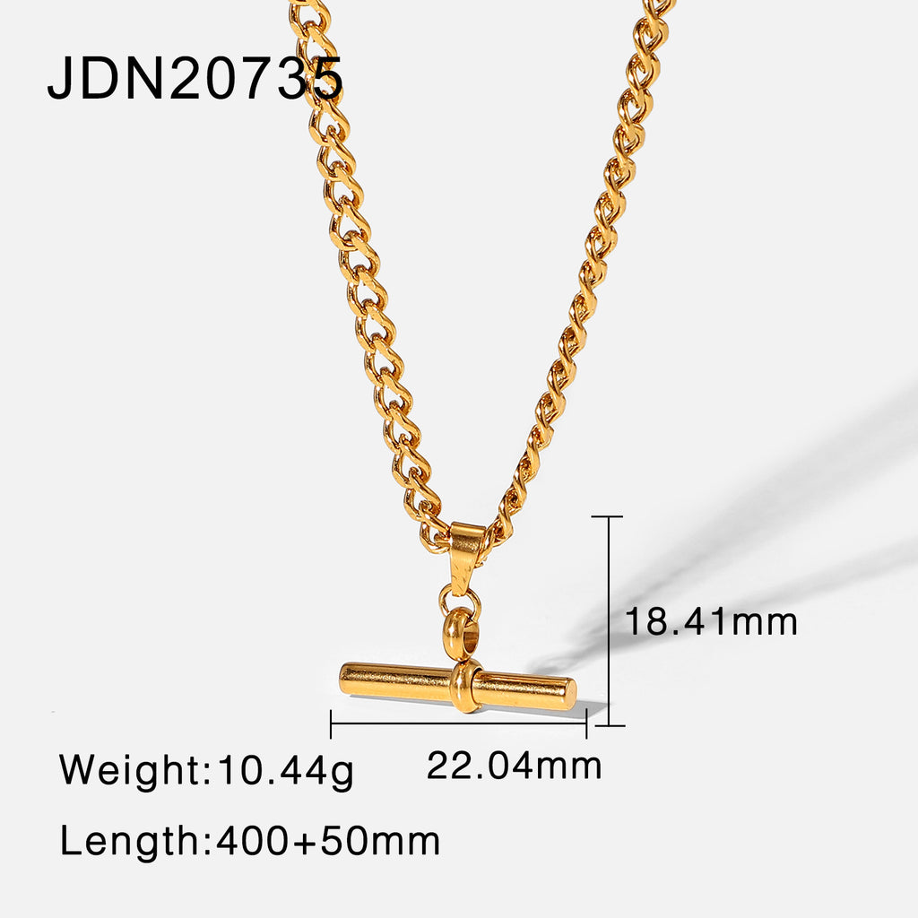 朋克嘻哈18K Gold Stainless Steel T Rod Pendant Rope Chain/Figaro Chain/Cuban Chain Choker Necklace