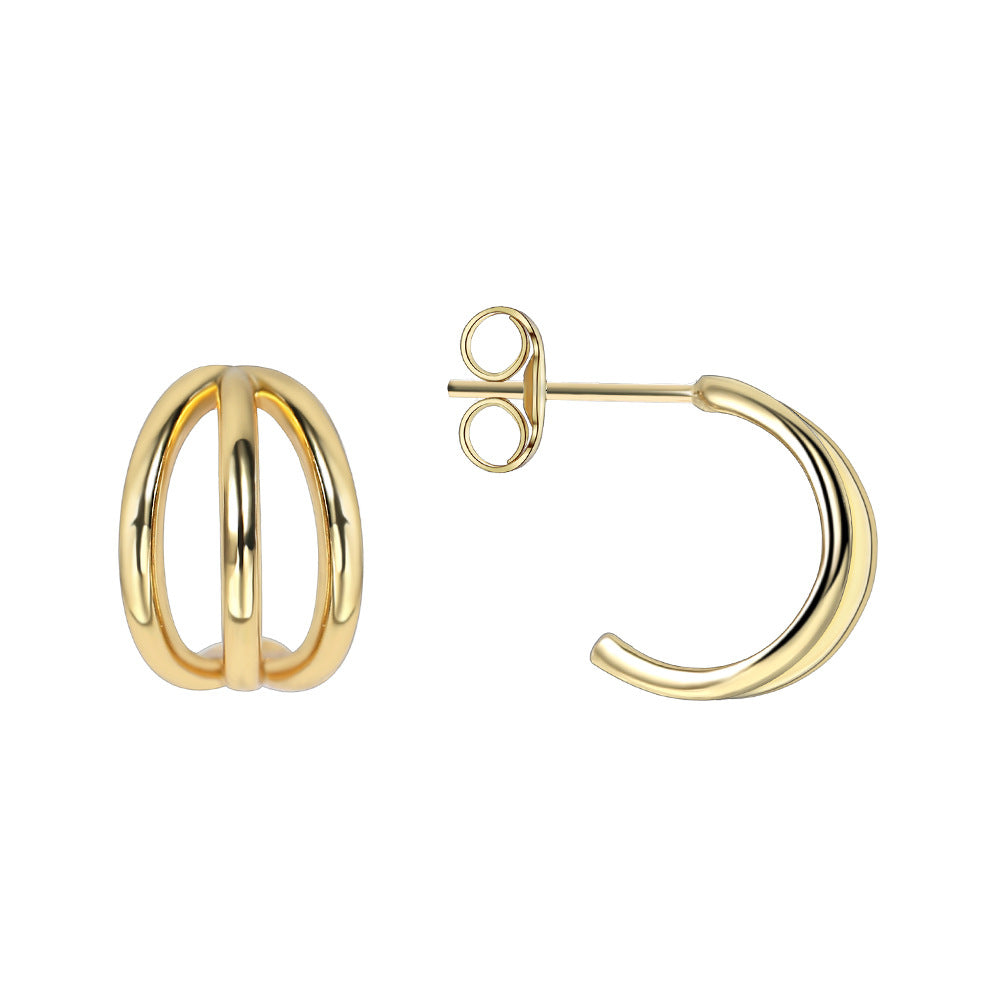 E0396Women's Jewelry Hollow Three-Layer Ear Hook Circle C Three-Hoop Earrings Geometric Earrings Minimalist Style