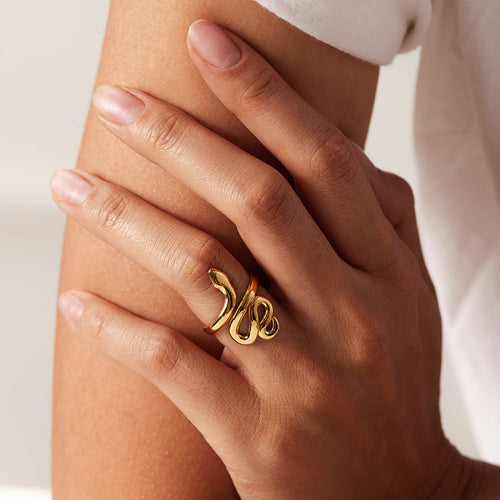 18K Gold-Plated Snake Open Stainless Steel Ring — design detail