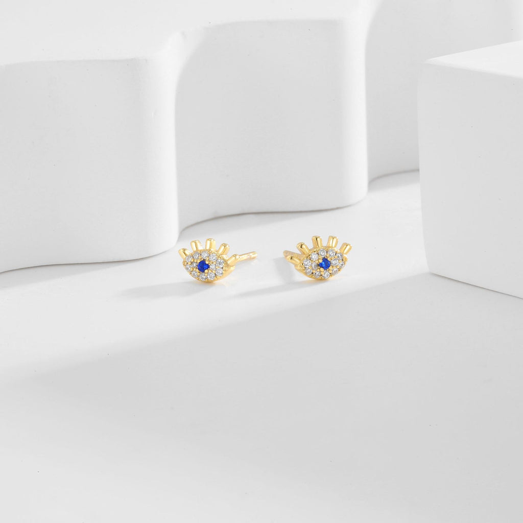 SE0250 S925Silver Blue Eyes Stud Earrings Inlaid Zircon Female Ear Jewelry Female