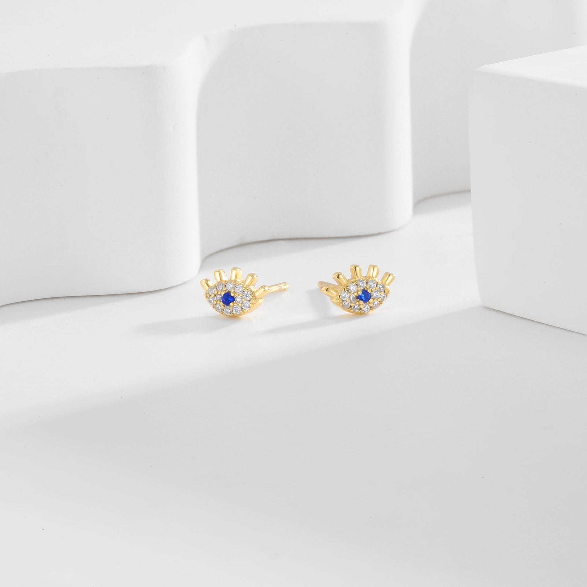 SE0250 S925Silver Blue Eyes Stud Earrings Inlaid Zircon Female Ear Jewelry Female