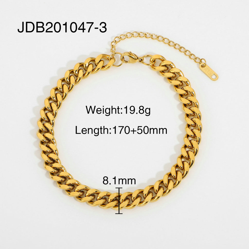 Jewelry Set Miami Cuban Chain Bracelet Bangle Flat Snake Layered Wear18K Gold-plated Stainless Steel Bracelet for Women