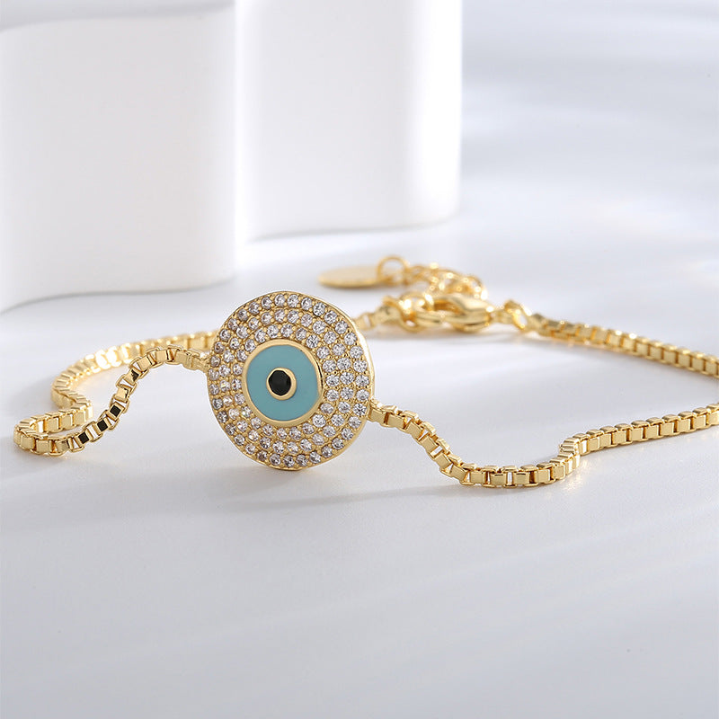 B0154 Creative Design Bracelet for Women with Eye Resin Micro Inlay White Zircon Demon Eye