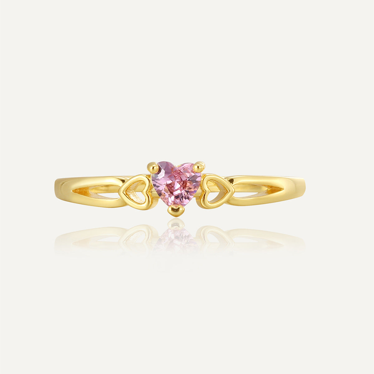 R0703 Cute Design Hollow Heart Ring for Women New Pink Heart-Shaped Zircon Tail Ring