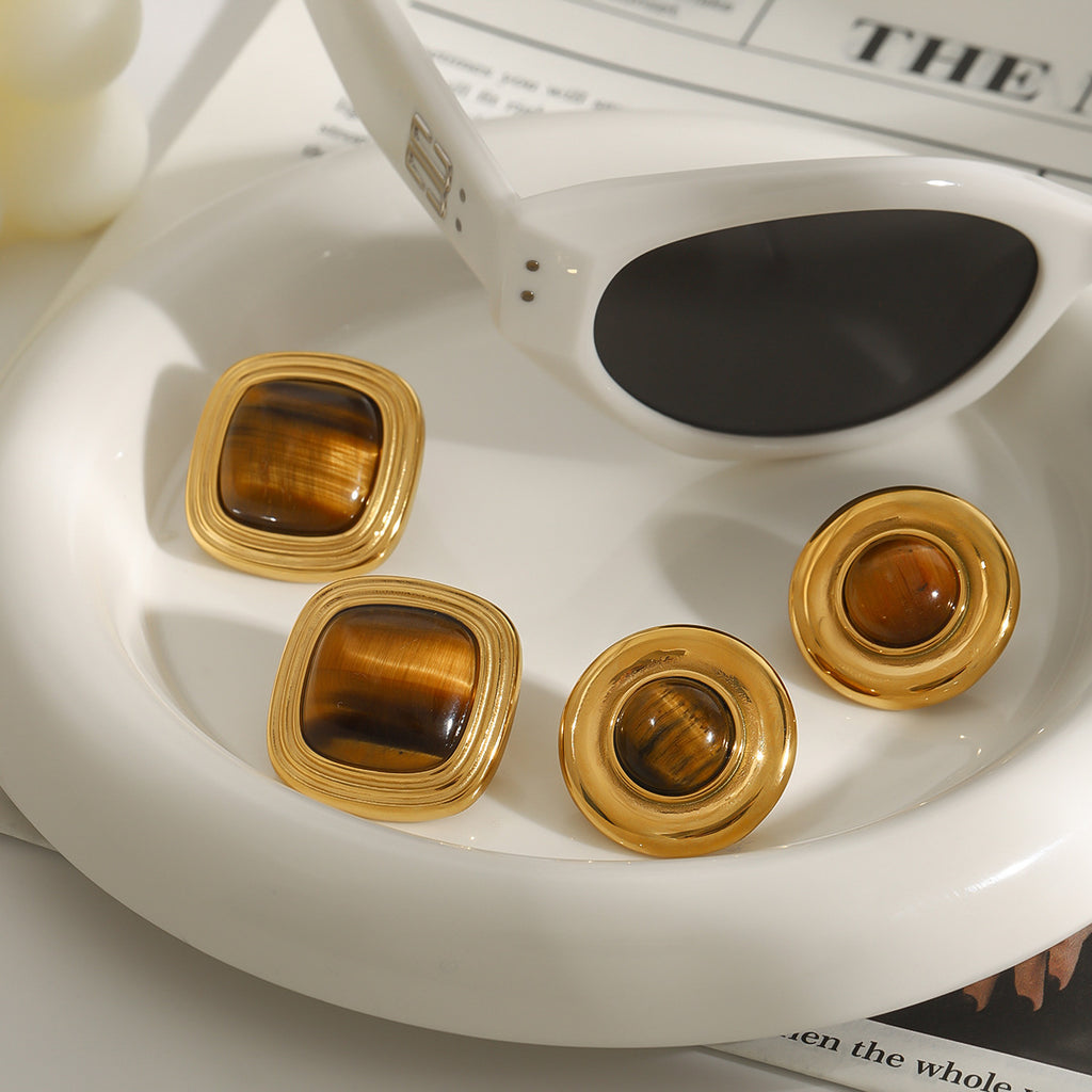 2H Earrings, Ear Jewelry, Tiger Eye Stone Earrings, Autumn Winter earrings Ornament