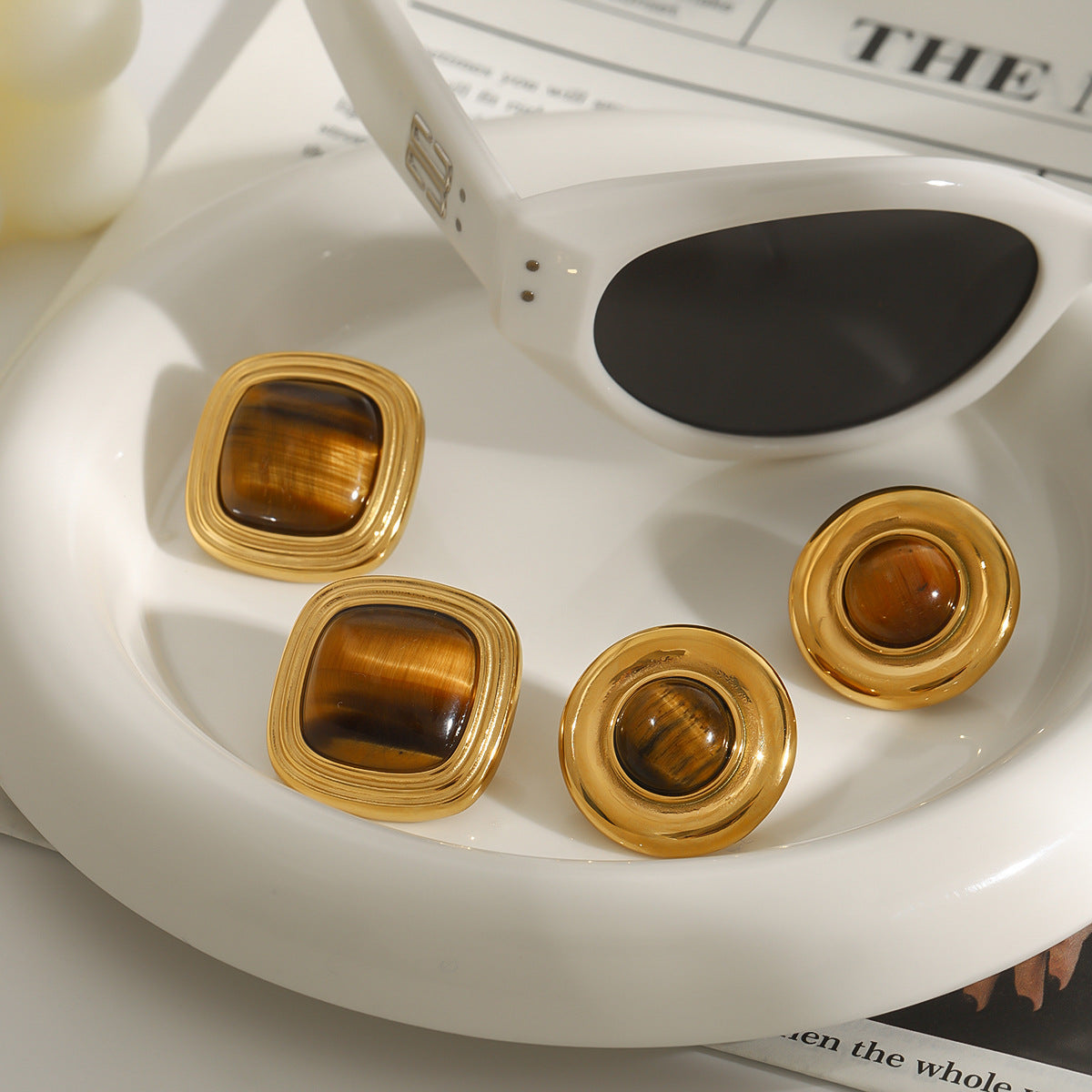 2H Earrings, Ear Jewelry, Tiger Eye Stone Earrings, Autumn Winter earrings Ornament