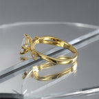 R0534 Simple Design Ring for Women, Brass with Gold Plating, Cold Freshwater Drop-Shaped Zircon