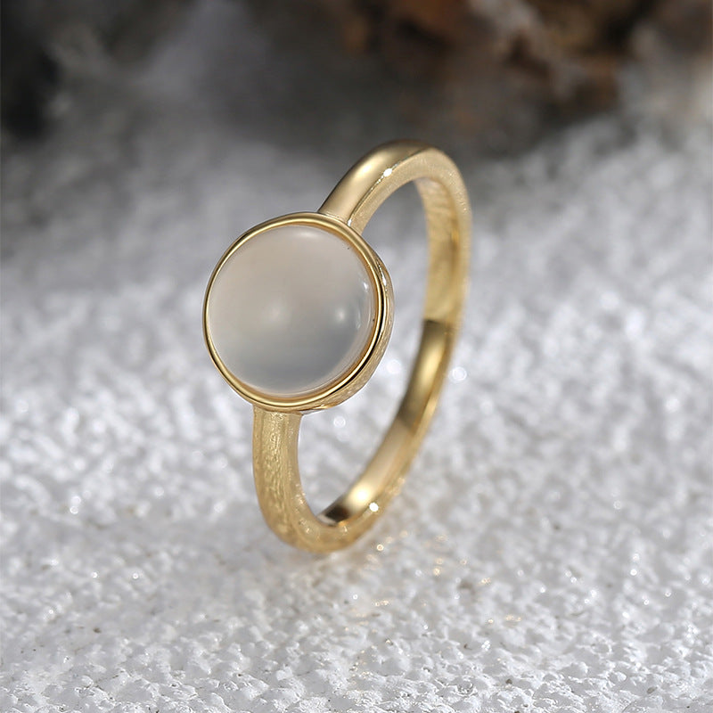 R0574 Minimalist Monochrome Elegant Ring for Women, Cool Retro Fashion Cat's Eye Stone Inlaid Ring