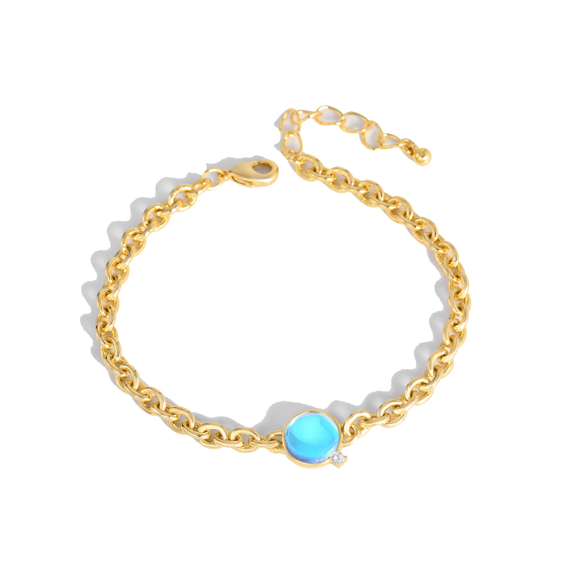 B0036 Exaggerated Natural Stone Round Bracelet for Women Bohemian Thick Chain Short Jewelry
