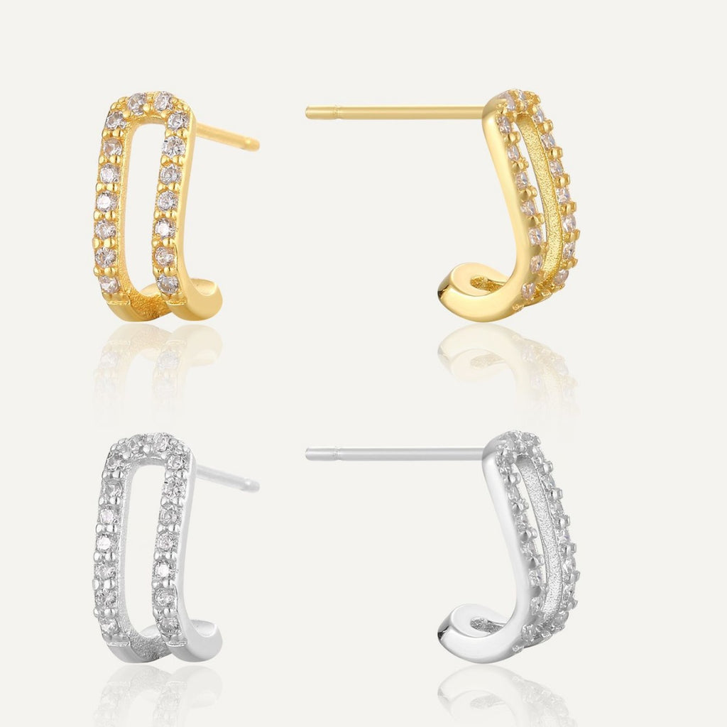 SE0173S925All-over Sterling Silver New Sweet Earrings Fashion Double-layer Half-circle Earrings for Women