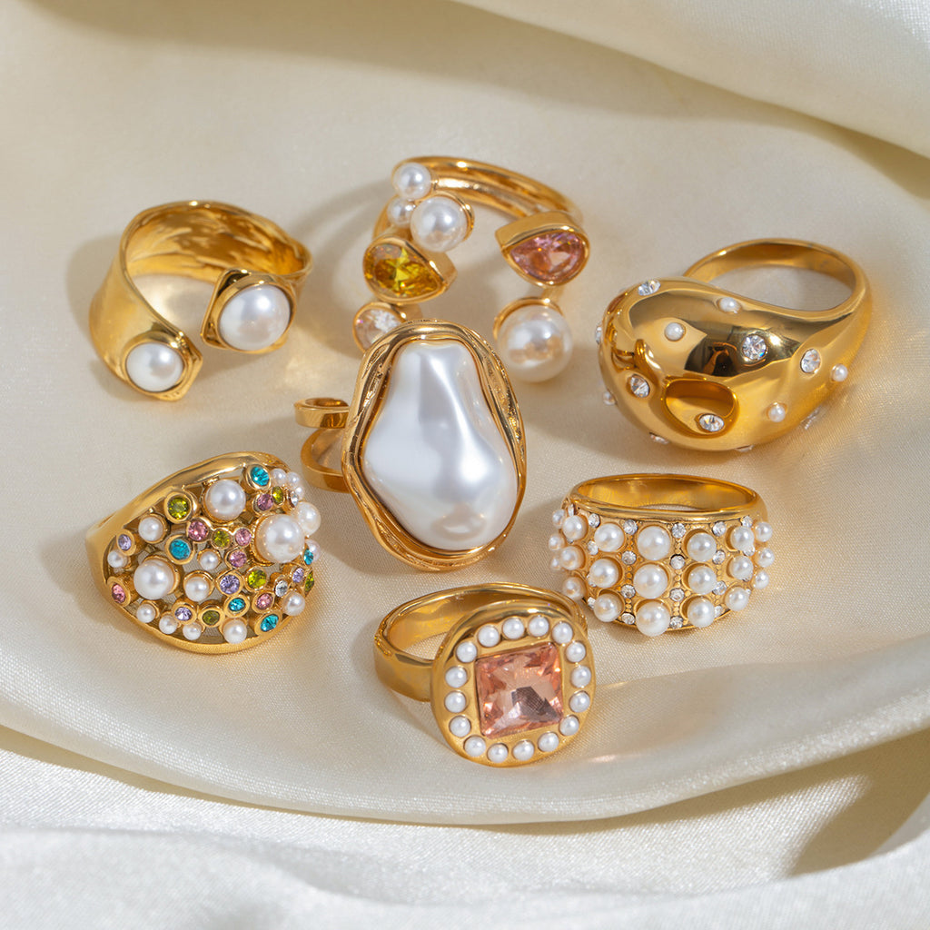2H Stainless Steel Pearl Exaggerated Ring Ring rings Non-Fading Jewelry