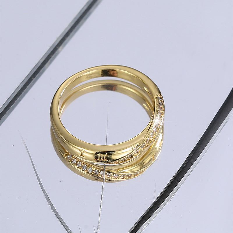 R0420 Fashion New Roman Numeral Pattern Ring for Women, Copper Plated with Real Gold, Micro Pave Zircon Ring