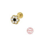 Floral Geometric Stud 925 Sterling Silver Earrings — pair presentation — alternate angle 2 — jewelry finish and design detail