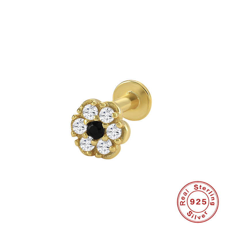 S925Sterling Silver Creative Geometric Flower Flat Head Threaded Piercing Earrings Hot Selling Ear Bone Studs