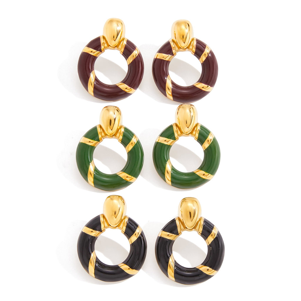 2H Oil Drop Door Handle Earrings Non-Fading Ear Studs Stainless Steel Jewelry