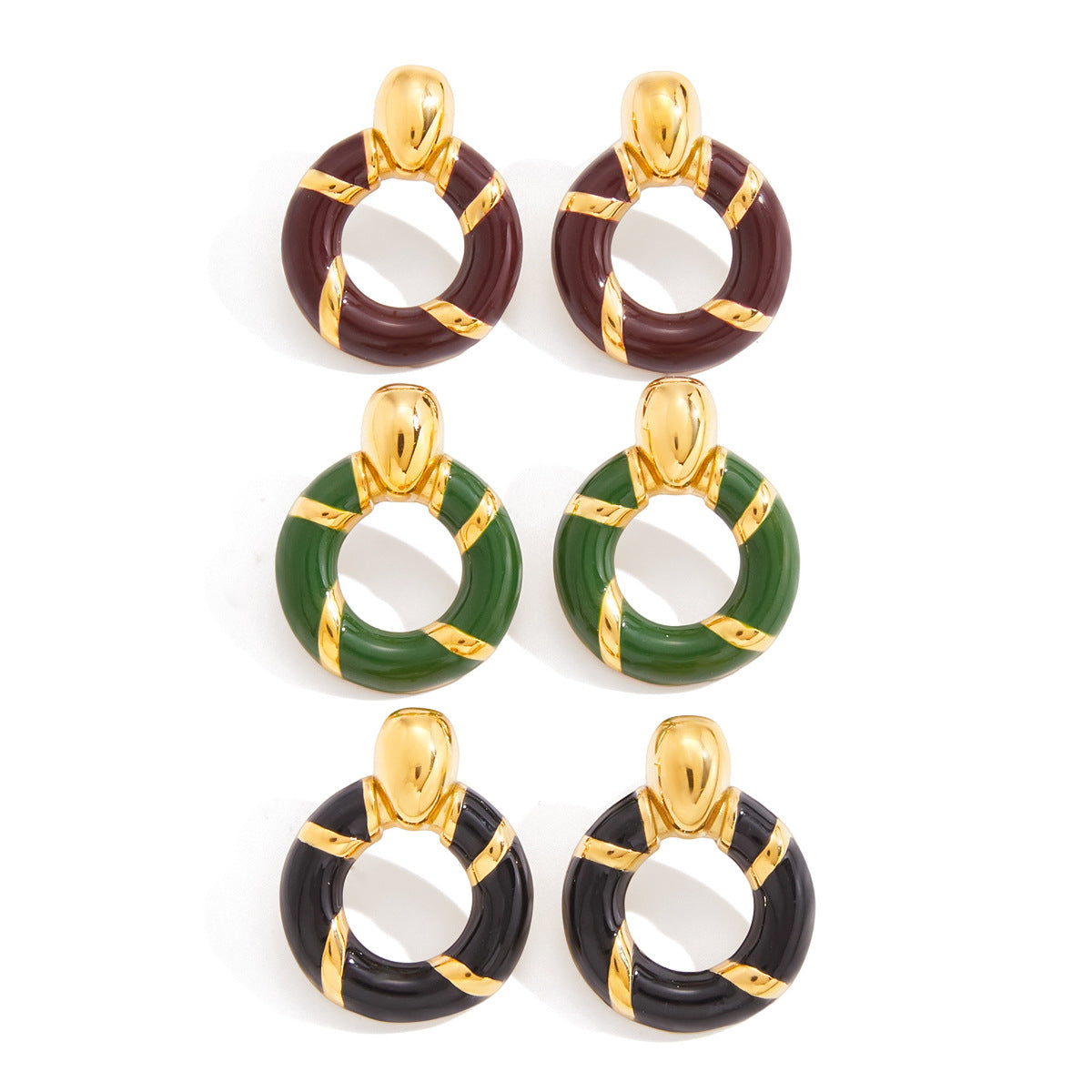 2H Oil Drop Door Handle Earrings Non-Fading Ear Studs Stainless Steel Jewelry