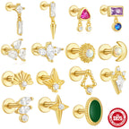 S925Sterling Silver Flat Threaded Piercing Chain Earrings Hot Sale Fashion Inlaid Diamond Opal Ear Bone Stud Earrings for Women