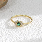 R0233 Japanese Retro Palace Style Emerald Square Zircon Exquisite Ring Fashion Ring