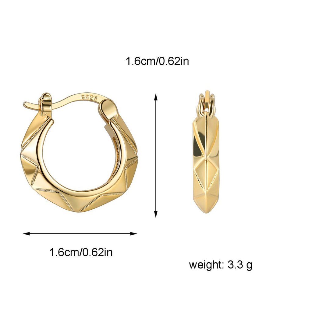 Gold-Plated Brass Geometric Hoop Earrings with Minimalist Detail in a gold-tone brass finish