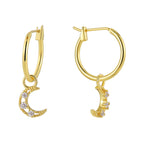 E0820 Fashion Earrings for Women Gold-Plated Hollow Moon Zircon Jewelry Drop Earrings
