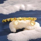 B0263 Family Engraved Round Copper Plated Sign14k Gold Fashion Beaded Trendy Bracelet