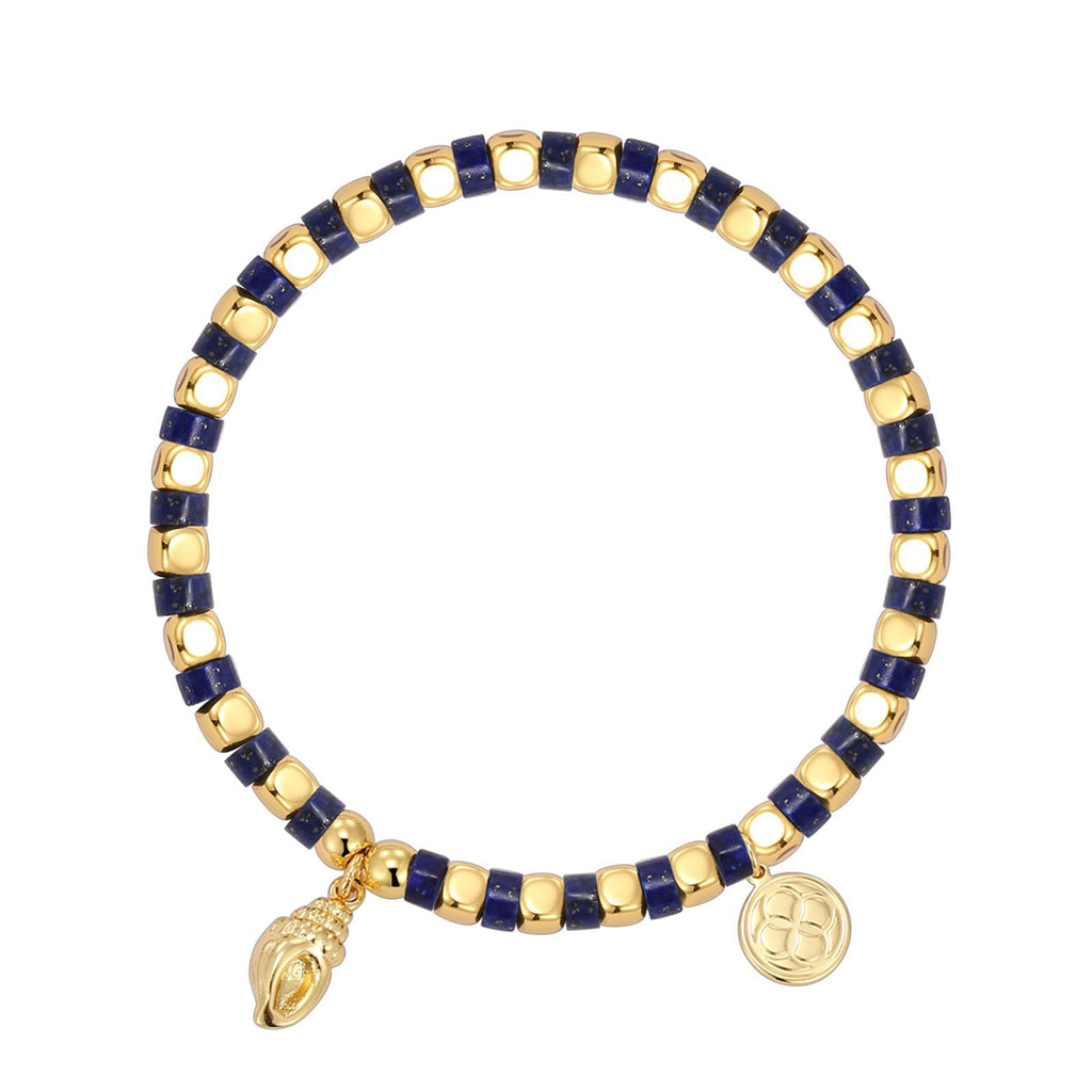 B0250 Vacation Bohemian Conch Copper Plated14k Gold Beaded Ocean New Bracelet