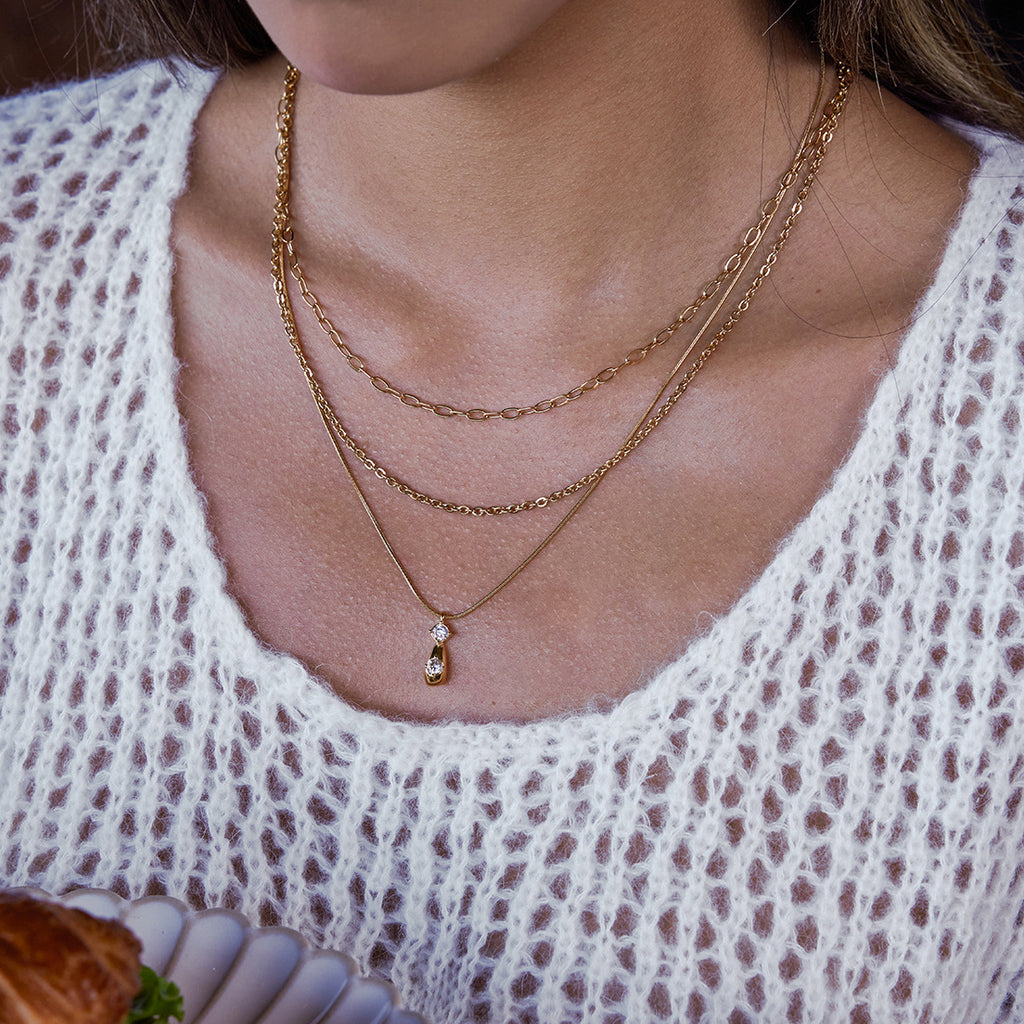 2H Three-layer Zircon Stacked Necklace Collarbone Chain Stainless Steel Jewelry Accessories