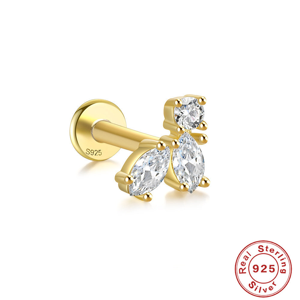 S925Sterling Silver Horse Eye Multi-Diamond Dragonfly Earrings Hot Sale16G Flat Head Piercing Threaded Ear Bone Stud Earrings for Women