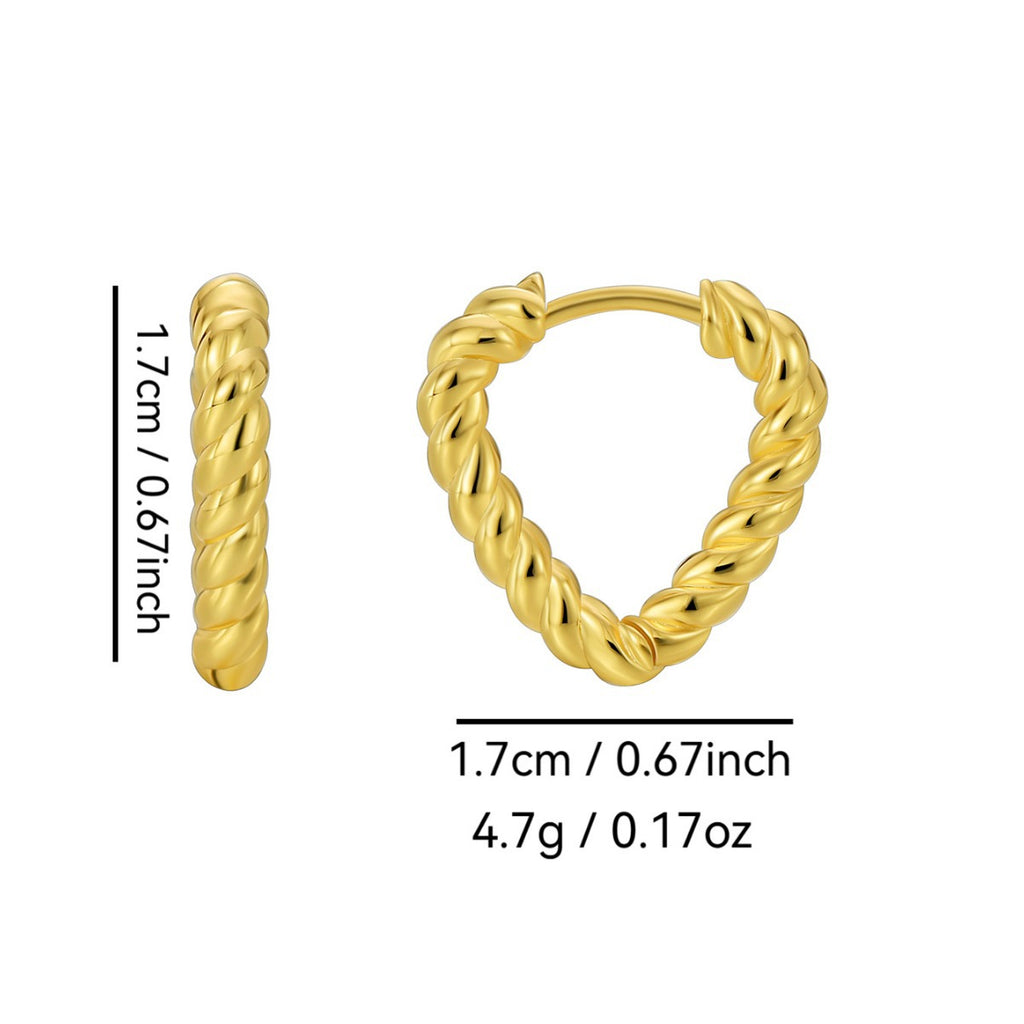 E0592 Design-inspired Twisted Pattern Fashion Earrings for Women, Copper Gold-plated Heart-shaped Simple Hoop Earrings