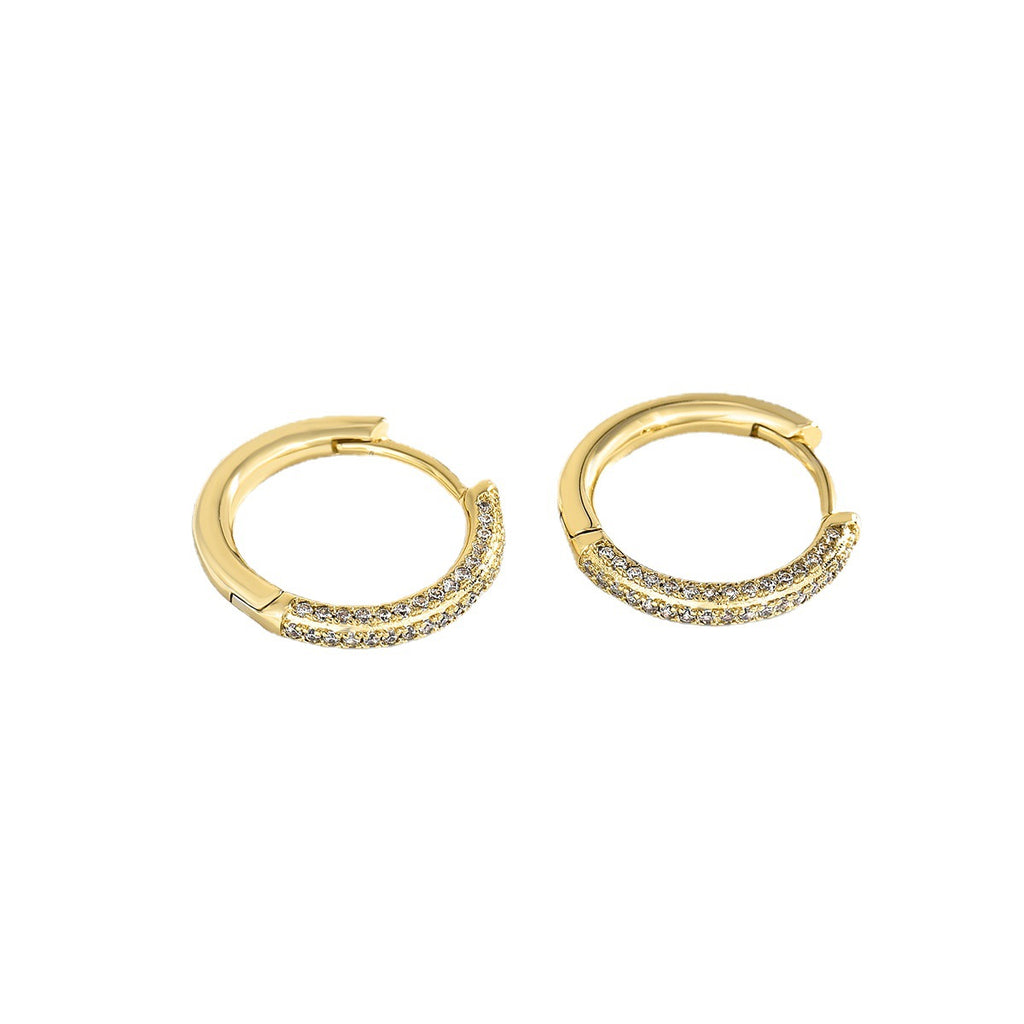 E0198 Hot Selling Circle Earrings Brass Gold-Plated Jewelry Full Diamond Zircon Texture18mm Hoop Earrings