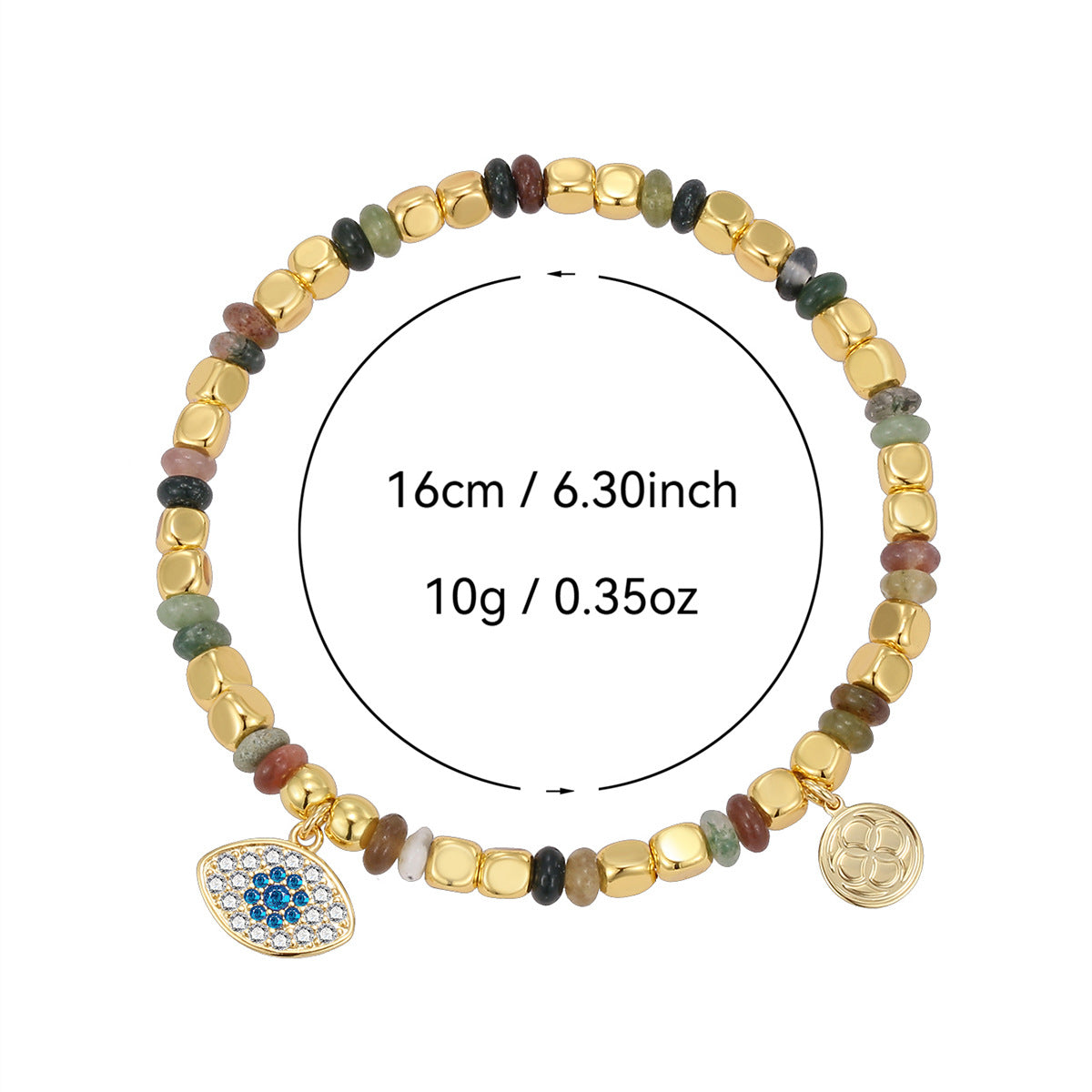 B0281 Vintage Demon Eye Zircon Inlaid Beaded Design Indian Agate Stone Bracelet