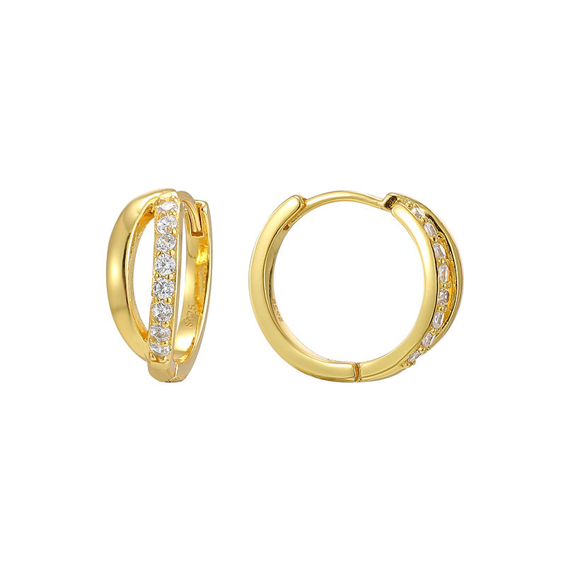 SE0040 S925Silver Hollow Zirconia Simple Earrings for Women Plated14K Gold Design Sense Earrings