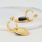E0651 Korean Style Fashion Cute Heart-Shaped Shell Patchwork Earrings for Women Simple Retro Black Resin Drop Earrings