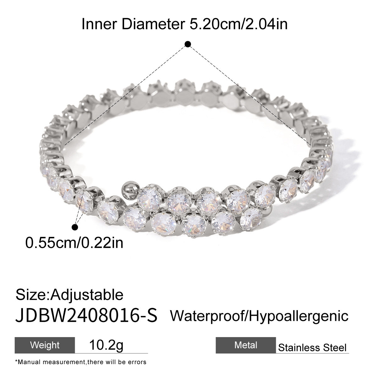 Stainless Steel Zircon Bracelet Open Bangle bracelet