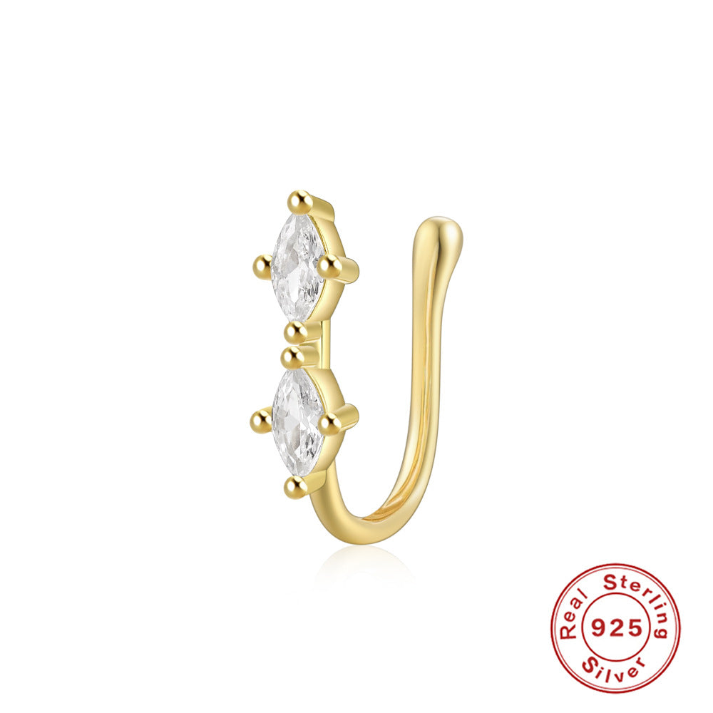 New S925Sterling Silver Geometric Water Drop Lightning Diamond Nose Ring Creative Style nose cuff Piercing jewelry