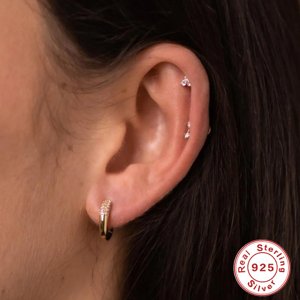 S925Sterling Silver Cluster Diamond Geometric Hoop Earrings Hot-Selling Trendy Ear Jewelry