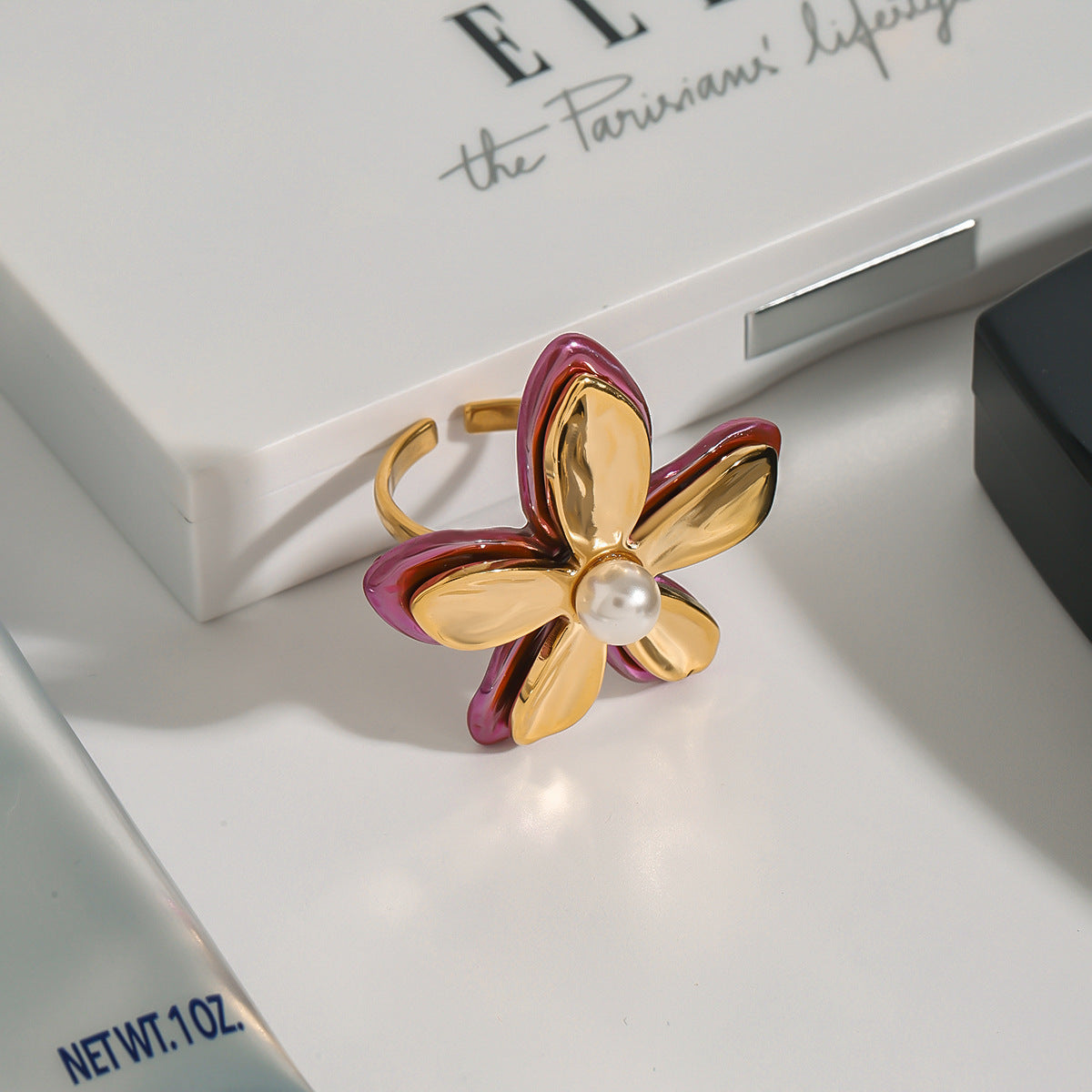 2H Pearl Ring Women's Design Flower Ring Stainless Steel rings