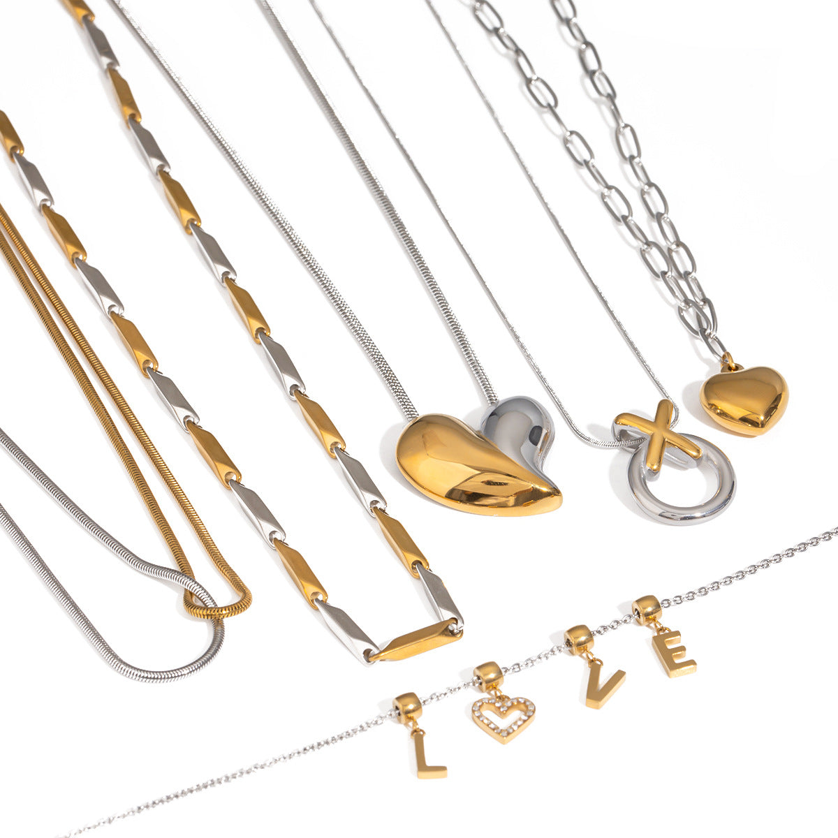 2H Stainless Steel Heart Necklace Choker Color Block Jewelry Collarbone Chain