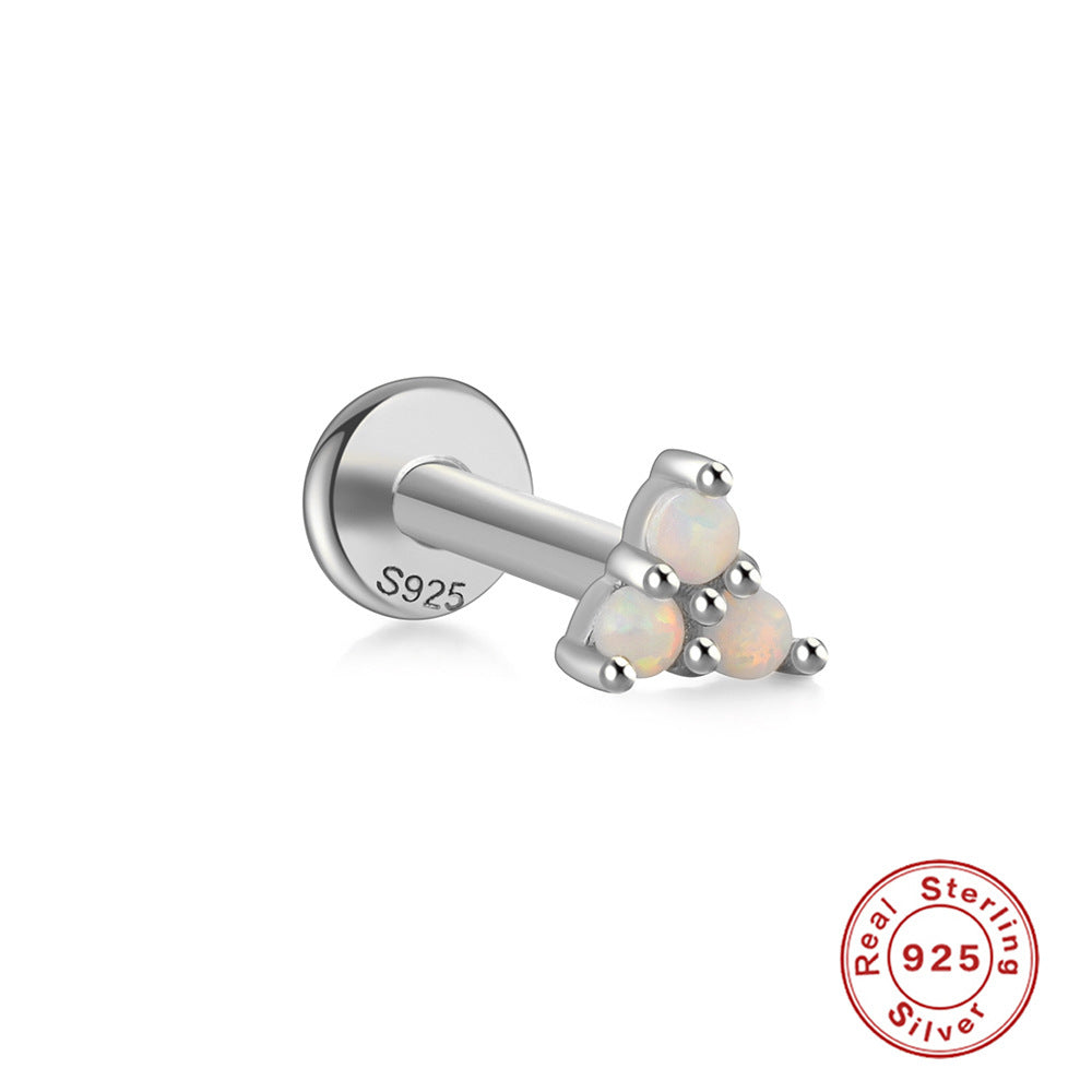 Sterling Silver925Opal Flat Head Piercing Jewelry Hot-Selling Threaded Ear Bone Stud Earrings Jewelry for Women and Men