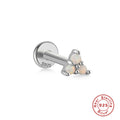 Unisex Sterling Silver Opal Threaded Ear Bone Stud Earrings — wearable scale detail — alternate angle 2 — jewelry finish and design detail