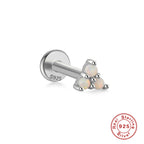 Sterling Silver925Opal Flat Head Piercing Jewelry Hot-Selling Threaded Ear Bone Stud Earrings Jewelry for Women and Men