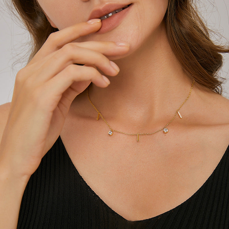 N0181 Japanese Style Water Drop Tassel Dynamic Necklace for Women New Layered Micro Inlaid White Zircon Pendant Simple