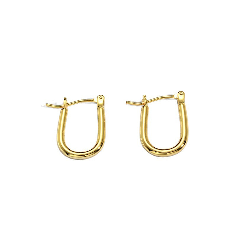 Simple U Horseshoe Earrings for Women  Geometric Line Oval Earrings Gold-Plated Brass Jewelry