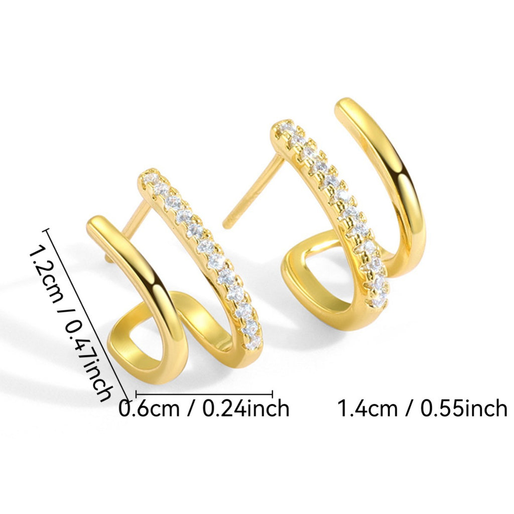 E0166Geometric Metal Style Double Layer Round Micro Inlaid Zirconia Ear Buckle Ear Jewelry Spot