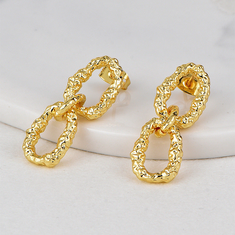 E0706 Exaggerated Irregular Lava Pattern Gender-Neutral Earrings Brass Gold-Plated Minimalist Ear Jewelry