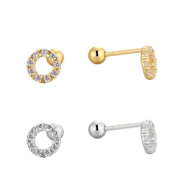 SE0211  s925Silver Circle Inlaid Diamond Earrings Summer Women gold Earrings